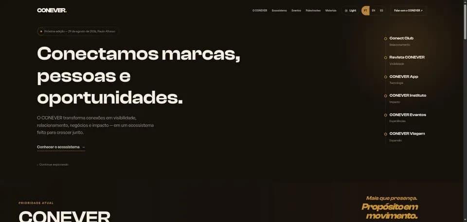 Site da Conever organiza suas frentes, eventos e conteúdos