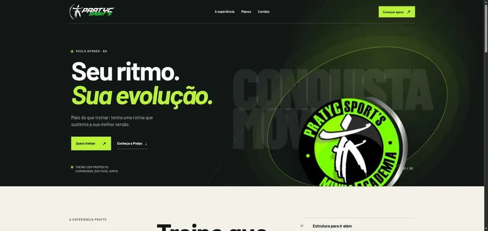Site e sistema da Pratyc Sports para academia