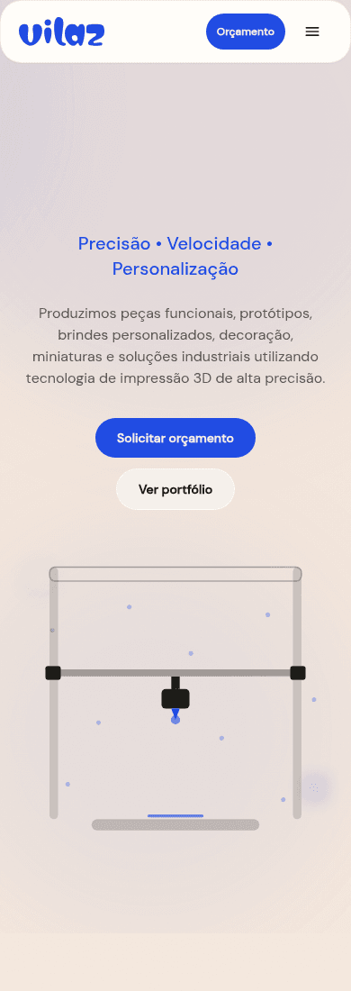 Versão mobile do site da Vilaz, com as categorias de impressão 3D